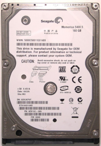 Жесткий диск Seagate ST9160310AS 160Gb 5400 SATAII 2,5" HDD