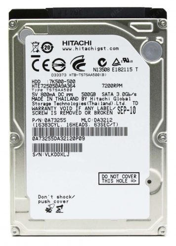 Жесткий Диск Hitachi 0A73255 500Gb 7200 SATAII 2,5" HDD