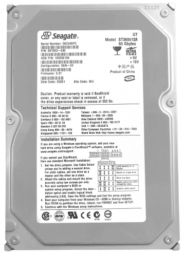 Жесткий диск Seagate 9V1003 60Gb 5400 IDE 3.5" HDD