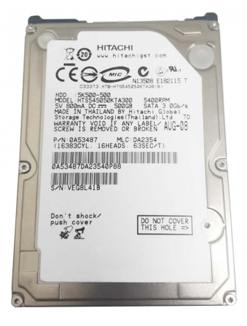 Жесткий диск Hitachi 0A53487 500Gb 5400 SATAII 2.5" HDD