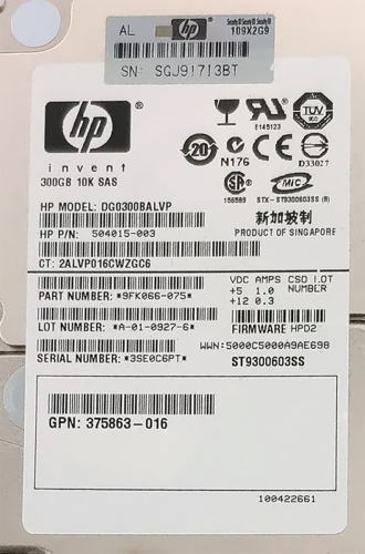 Жесткий диск HP DG0300BALVP 300Gb  SAS 2,5" HDD