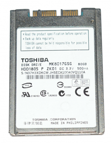 Жесткий диск Toshiba MK8017GSG 80Gb 5400 SATA 1,8" HDD
