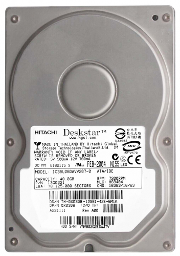Жесткий диск Hitachi IC35L060AVV207-0 40Gb IDE 3,5" HDD