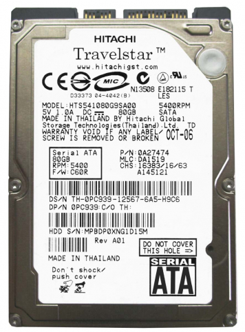 Жесткий диск Hitachi 39T2704 80Gb 5400 SATA 2,5" HDD