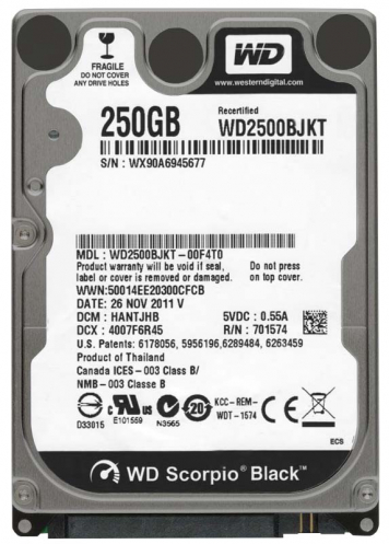 Жесткий диск Western Digital WD2500BJKT 250Gb 7200 SATAII 2,5" HDD
