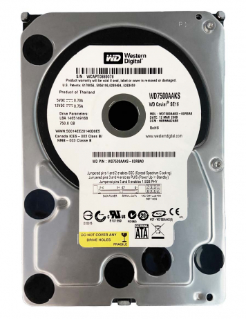 Жесткий диск Western Digital WD7500AAKS 750Gb 7200 SATAII 3.5" HDD