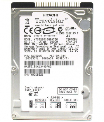 Жесткий Диск Hitachi 0A25015 100Gb 7200 IDE 2,5" HDD
